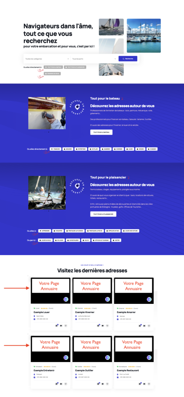 1 emplacement Page Annuaire en page d'accueil